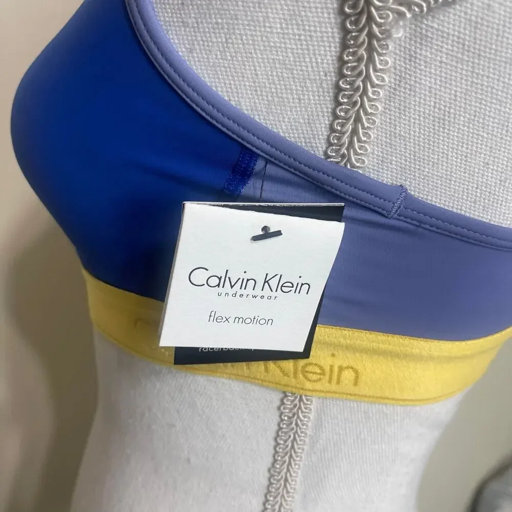 Calvin Klein Women's Performance Sports Bra Blue Yellow Lining Medium NEW W/ TAG